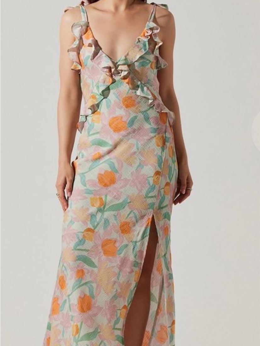 Nwt Anthropologie Pastel Floral Ruffle Maxi Dress Small
